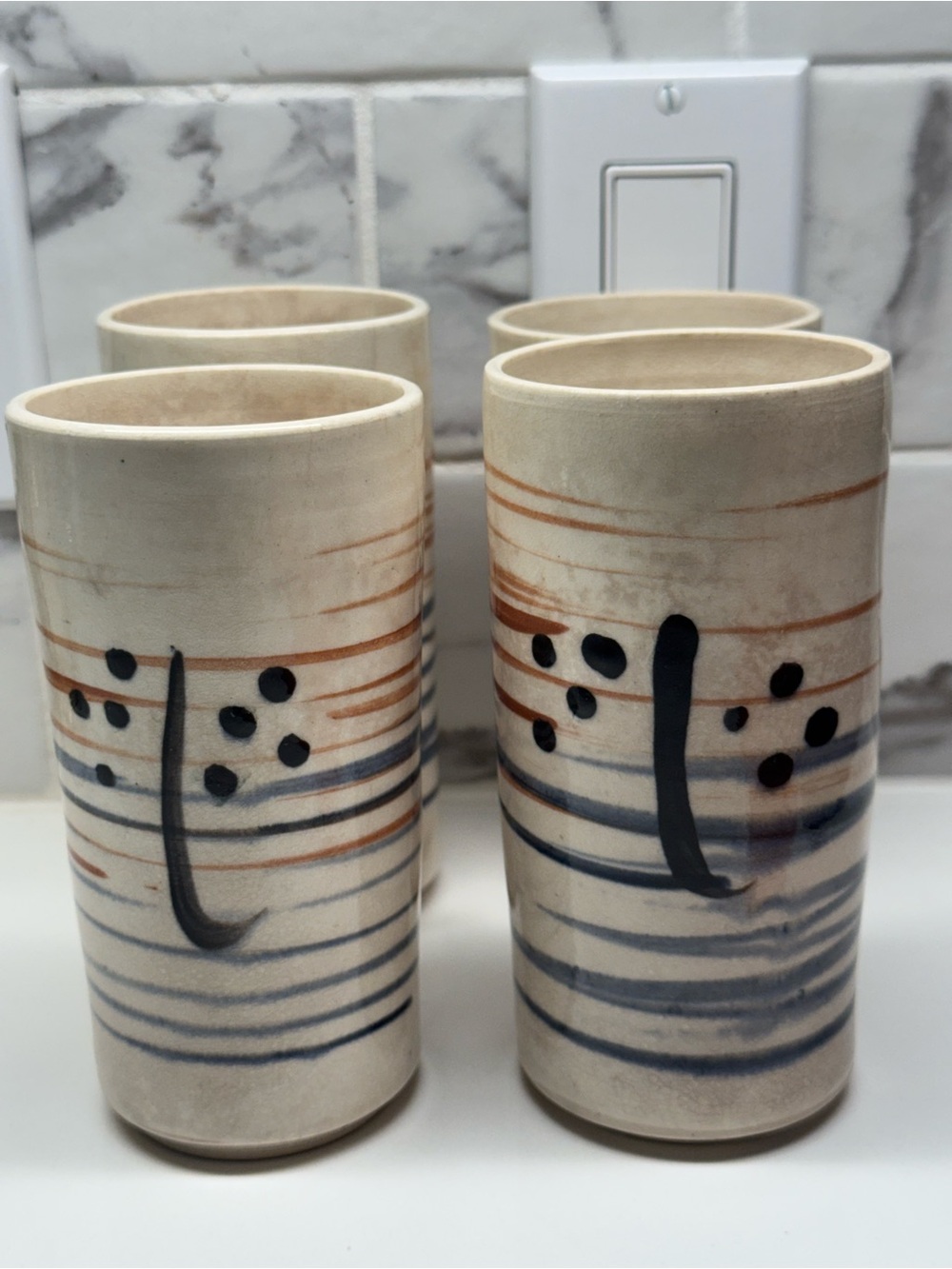Vintage Mid Century Modern Signed Garcia Studio Pottery Tumblers Cups - Set of 4